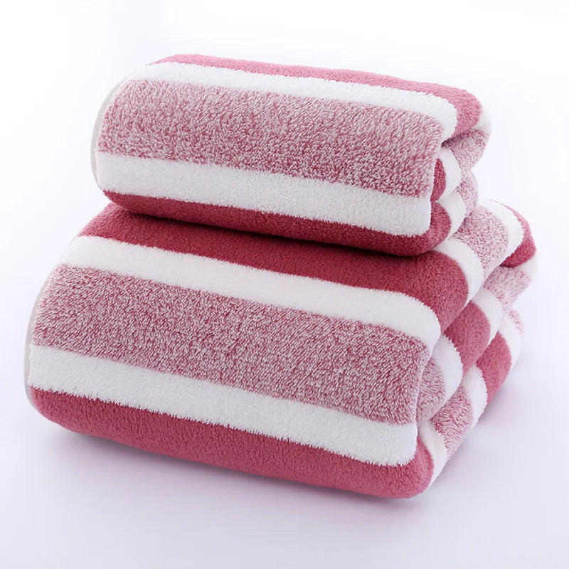 Striped Microfiber Towel Set – 70 x 140 cm (27.6 x 55.1 in) Bath + 35 x 75 cm (13.8 x 29.5 in) Face Towel – Quick Dry, Soft & Absorbent