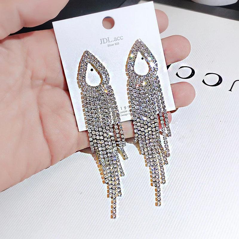 Cubic Zirconia Geometric Drop Tassel Earrings for Women Vintage Party Dangle Earrings