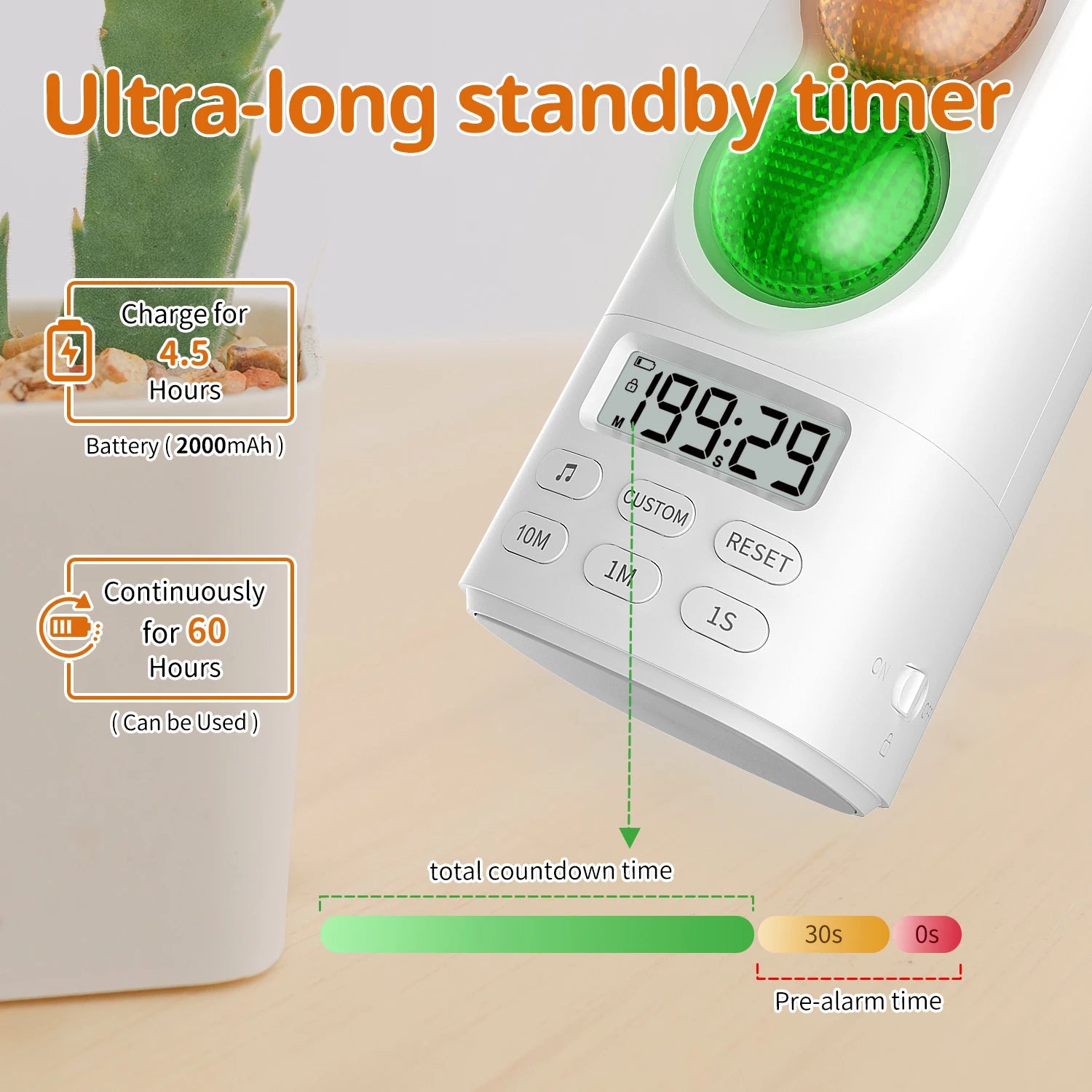 Traffic Light Visual Timer USB-C Rechargeable Digital Countdown with Audio & LCD Display for Kids Classroom Home Kitchen