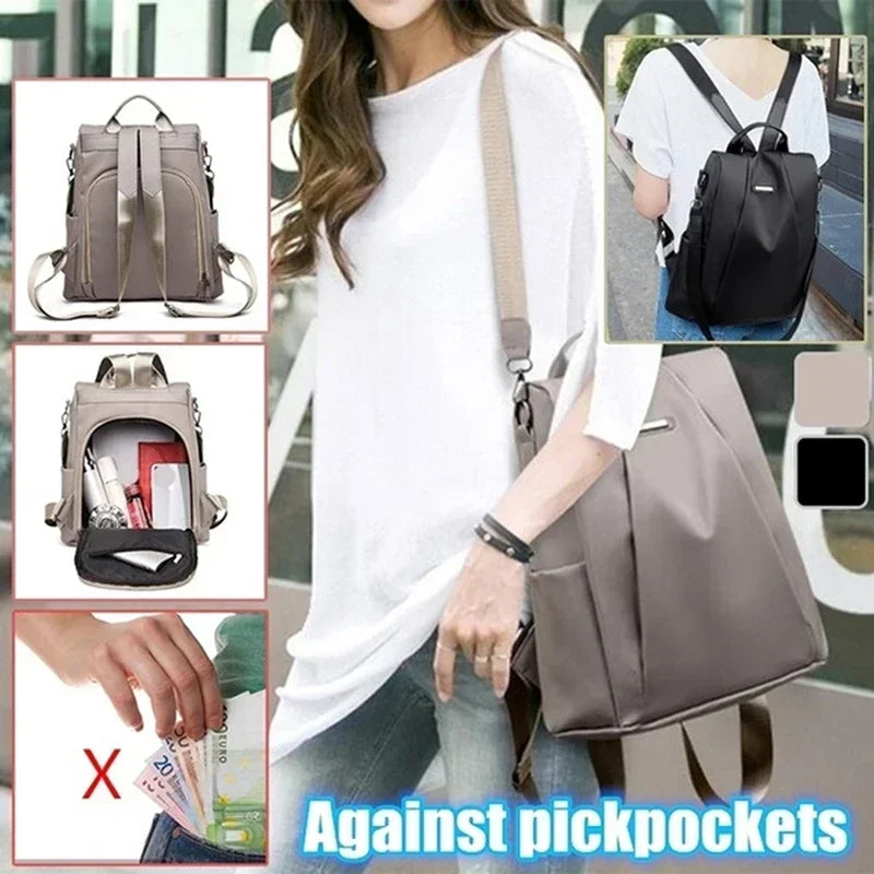 Lightweight Waterproof Nylon Women's Backpack - Large Capacity, Detachable Shoulder Strap, Solid Color Multi-Functional Bag
