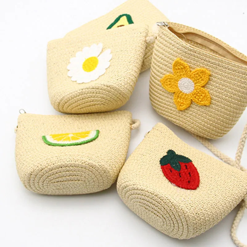 Girls Straw Woven Messenger Bag Cute Mini Shoulder Purse Kids Small Handbag