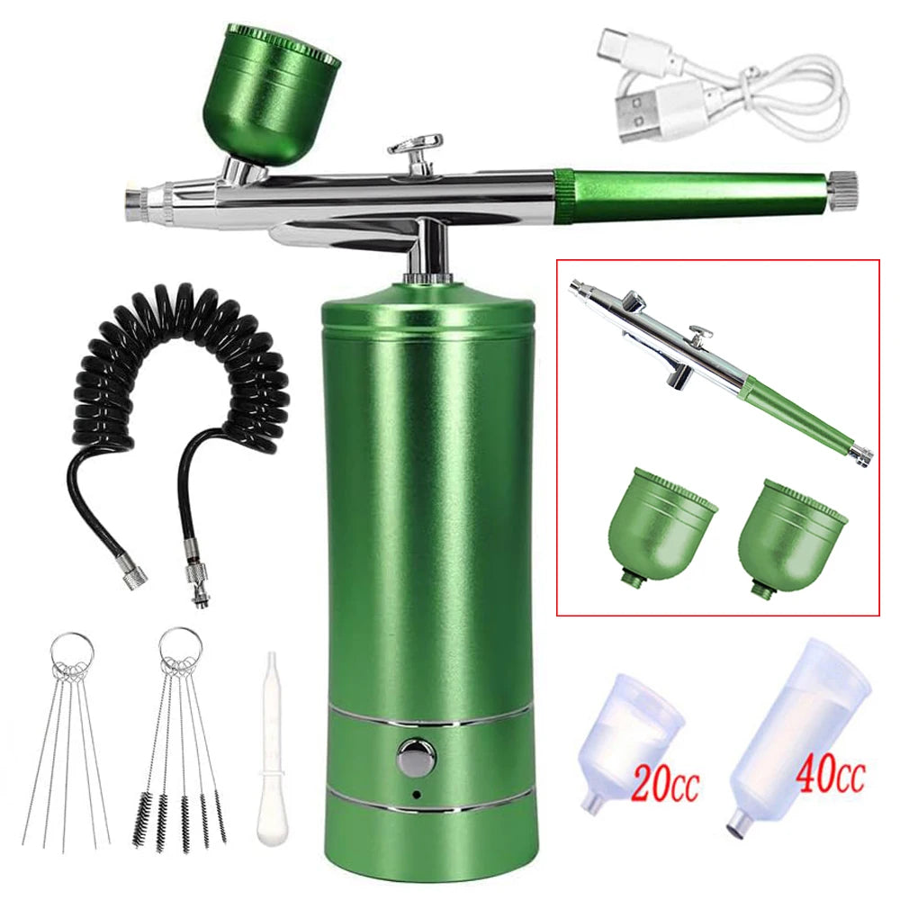 Portable Airbrush Compressor Kit for Nail Art, Cake Decorating & Crafts – 0.3mm Nozzle, Rechargeable