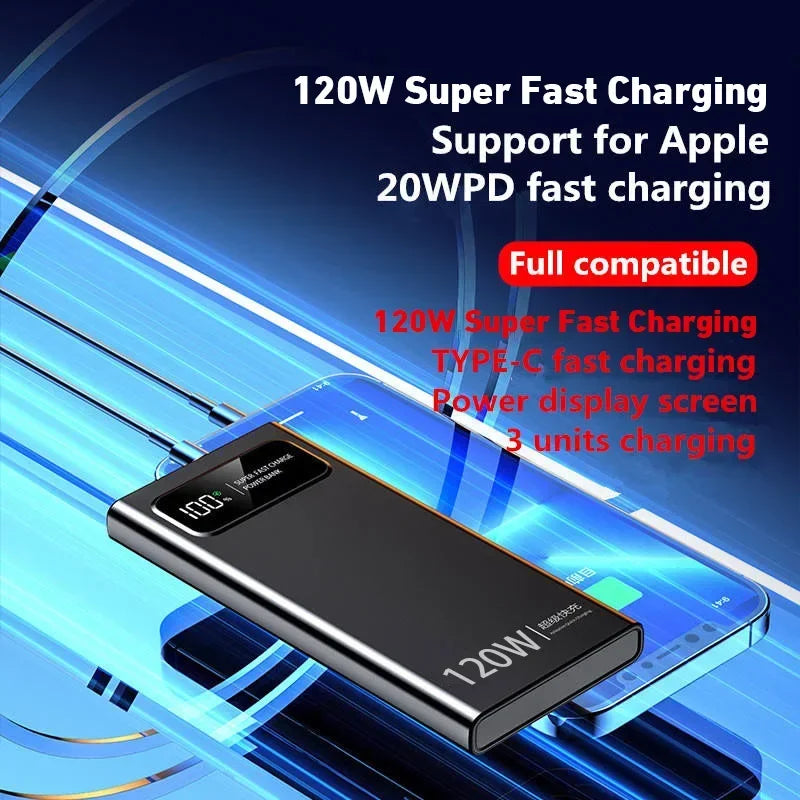 50,000mAh 120W Portable Power Bank with LED Digital Display — Fast Charging for iPhone Samsung Huawei