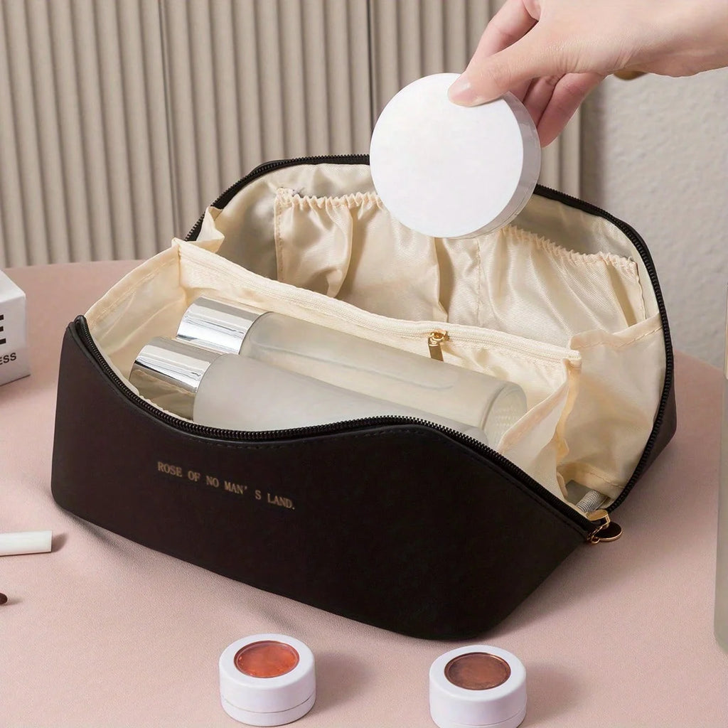 Luxury PU Leather Makeup Organizer Cosmetic Bag – Women's Travel Toiletry Case with Zipper
