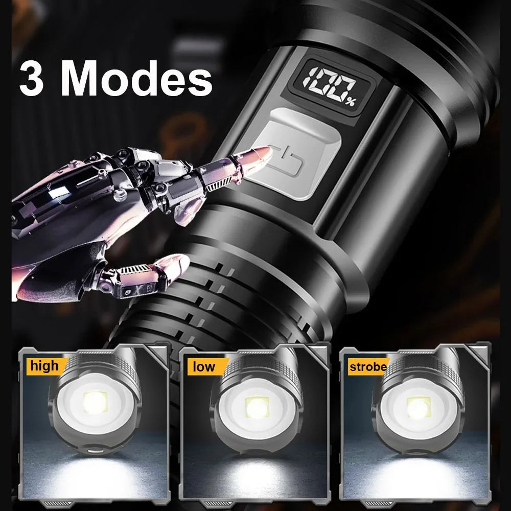 Super Bright USB Rechargeable Tactical Flashlight 1,600,000 LM - Long-Range Waterproof LED Torch for Camping & Fishing