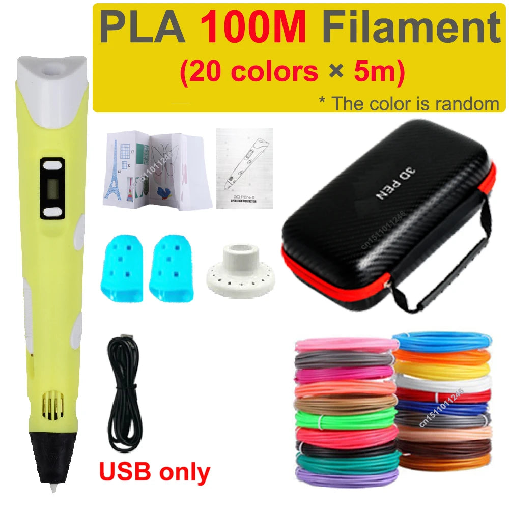 3D Printing Pen for Kids with Travel Case — PLA 1.75mm Filament, LED Display, Adjustable Temp & Speed, DIY Drawing Gift