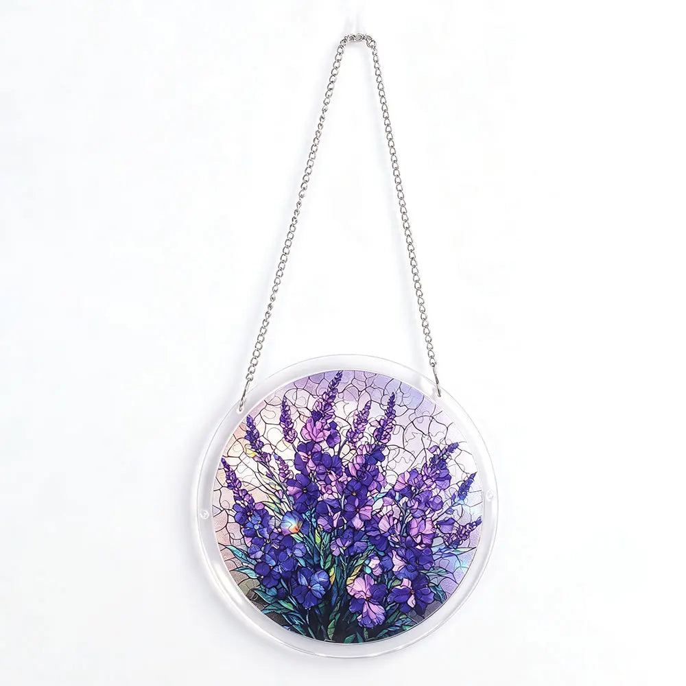 Lavender Acrylic Suncatcher Puzzle — 7.4 in (18.8 cm) Floral Window Hanging Sun Catcher, Home Decor & Gift