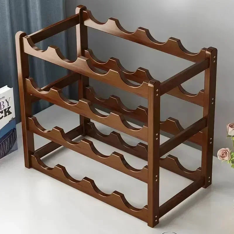 Red Bamboo Tabletop Wine Rack - Grid Wine Bottle Holder & Display