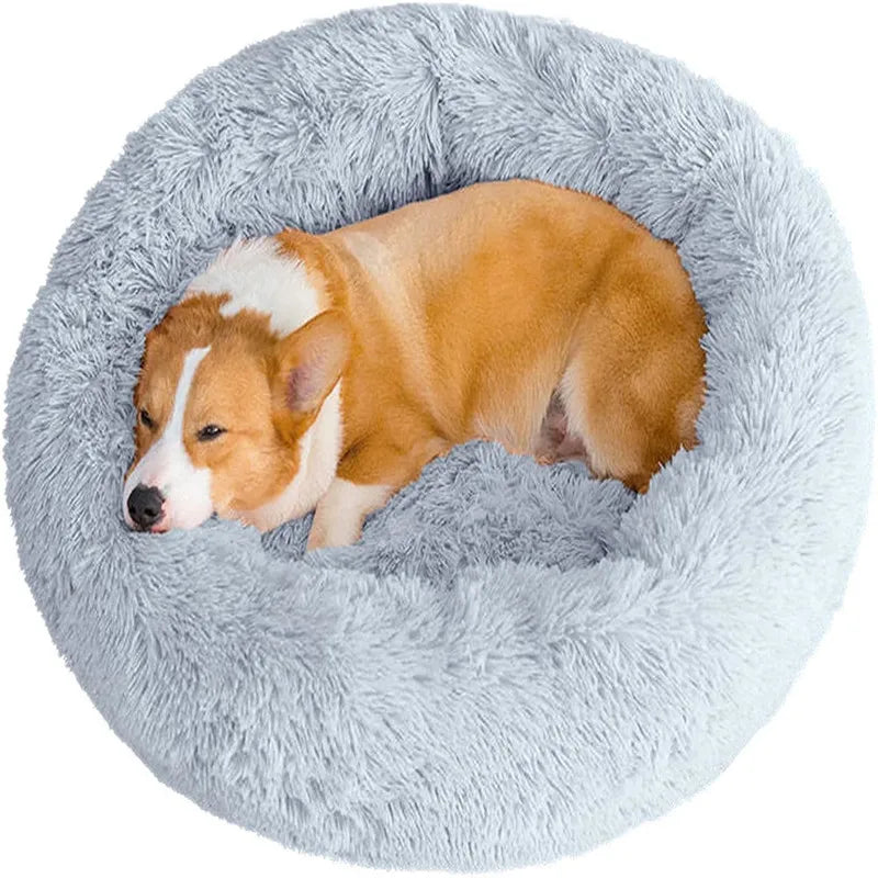 Round Plush Pet Bed 40–100cm (15.7–39.4 in) — Super Soft Long Plush Dog & Cat Bed, Winter Warm Nest