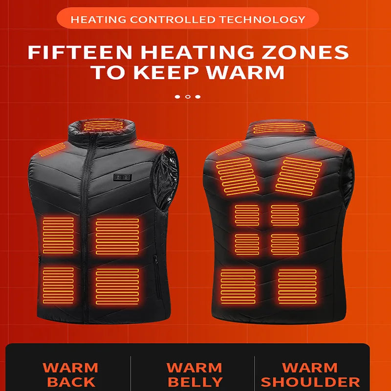 21-Zone Graphene USB Heated Vest – Unisex Electric Heated Jacket for Camping & Outdoor