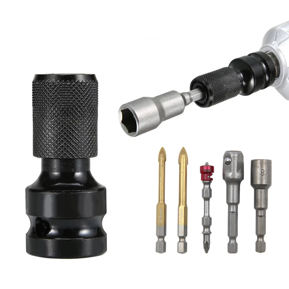 1/2 inch (12.5 mm) Square Drive to 1/4 inch (6.35 mm) Hex Telescopic Socket Adapter for Electric & Air Impact Wrenches