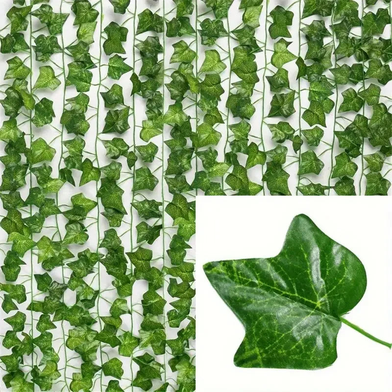 Faux Ivy Leaf Garland - 4/8/12M (13/26/39 ft) Green Hanging Vine for Wall, Wedding & Garden Decor
