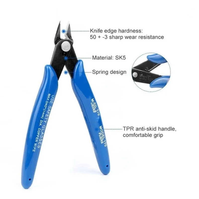 Diagonal Wire Cutters – Carbon Steel Flush Cutting Pliers, 45° Bent Spring-Loaded Nipper for Electronics & Jewelry