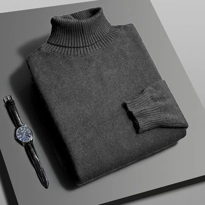 Men's Slim Fit Knitted Turtleneck Sweater - Anti-Pilling Long Sleeve Pullover, Solid Color (Autumn/Winter)