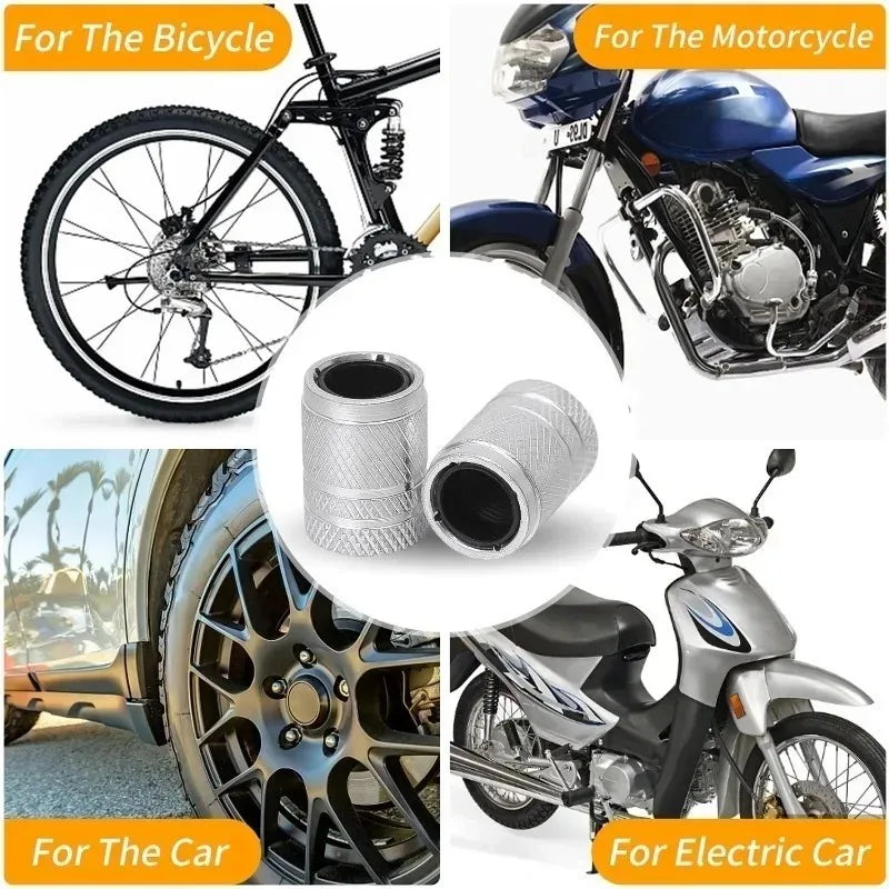 Aluminum Tire Valve Stem Caps Universal Dual-Tone Black/Silver - 4-Pack