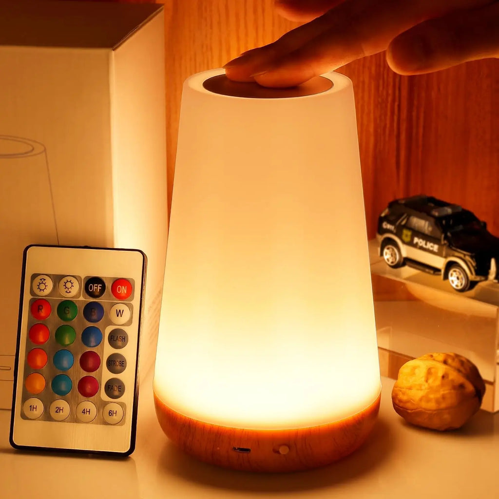 13-Color Touch & Remote RGB Rechargeable Night Light - Dimmable USB Portable Bedside Table Lamp