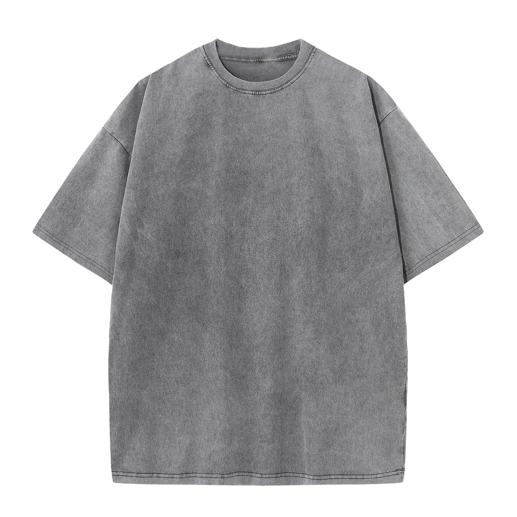 Men's Summer Cotton Distressed Drop Shoulder T-Shirt Loose Breathable Casual Tee