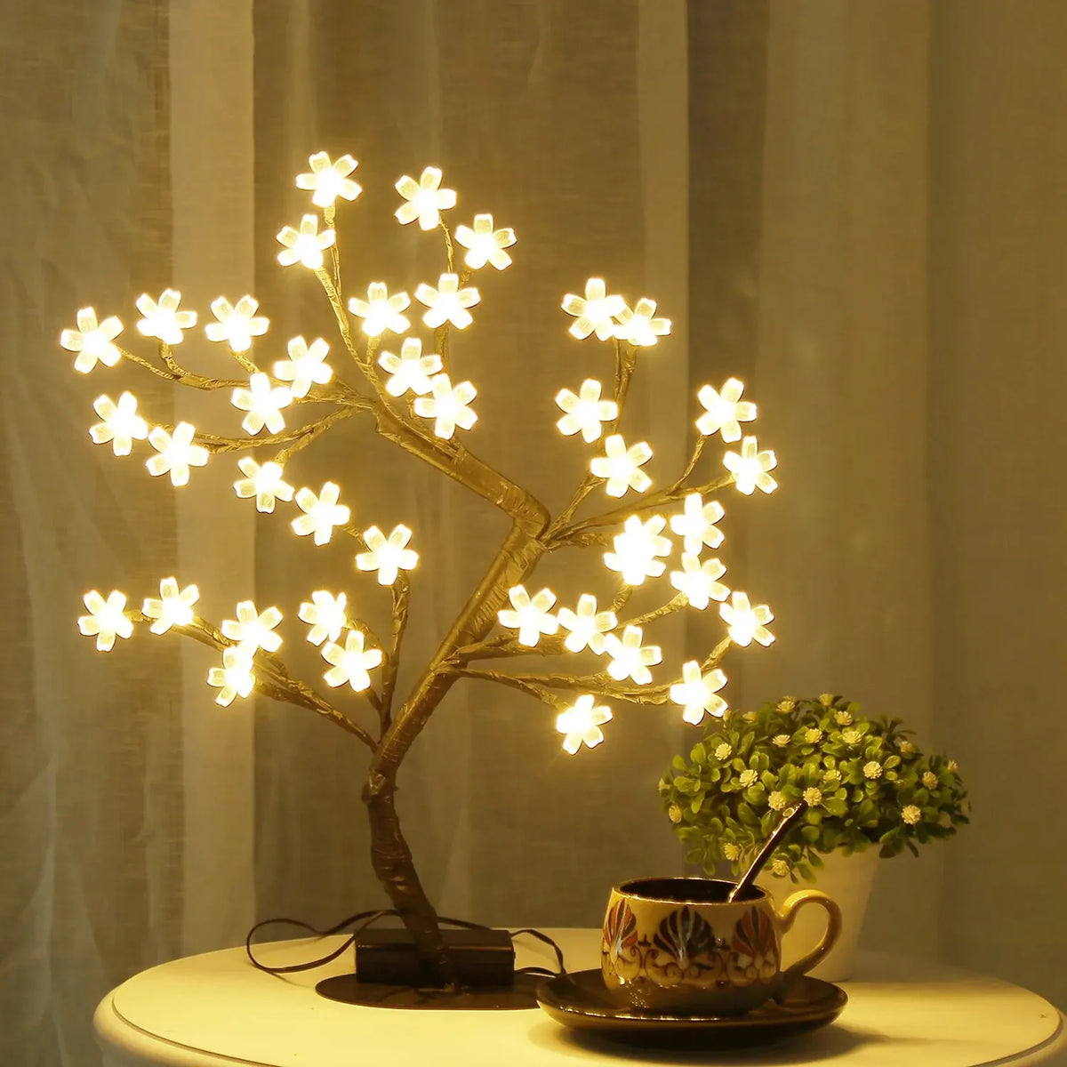 Cherry Blossom LED Bonsai Tree Lamp 17.7 in (45 cm) 40-LED USB & Battery Powered Tabletop Light Home Decor Gift
