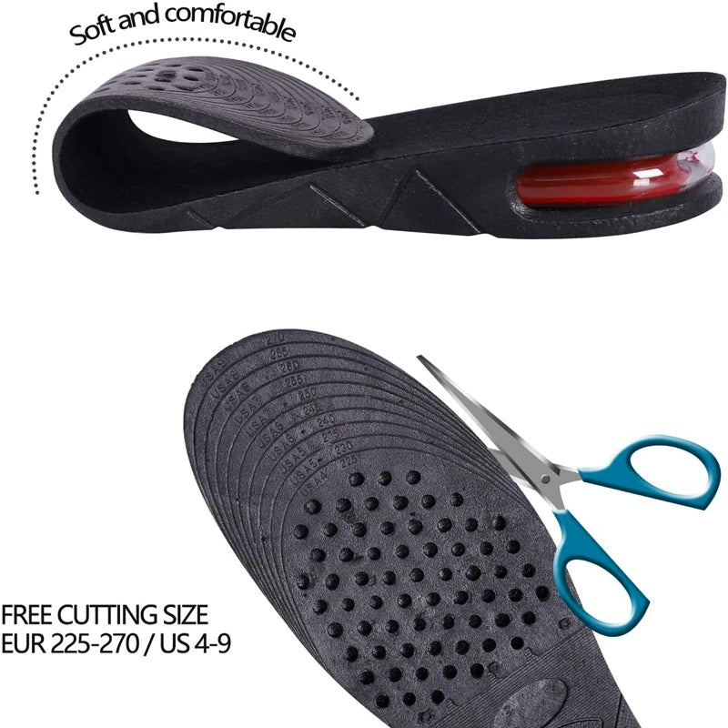 Adjustable Height-Increase Insoles 3–9 cm (1.2–3.5 in) – Invisible Air Cushion Shoe Inserts, Cut-to-Fit Elevator Insoles