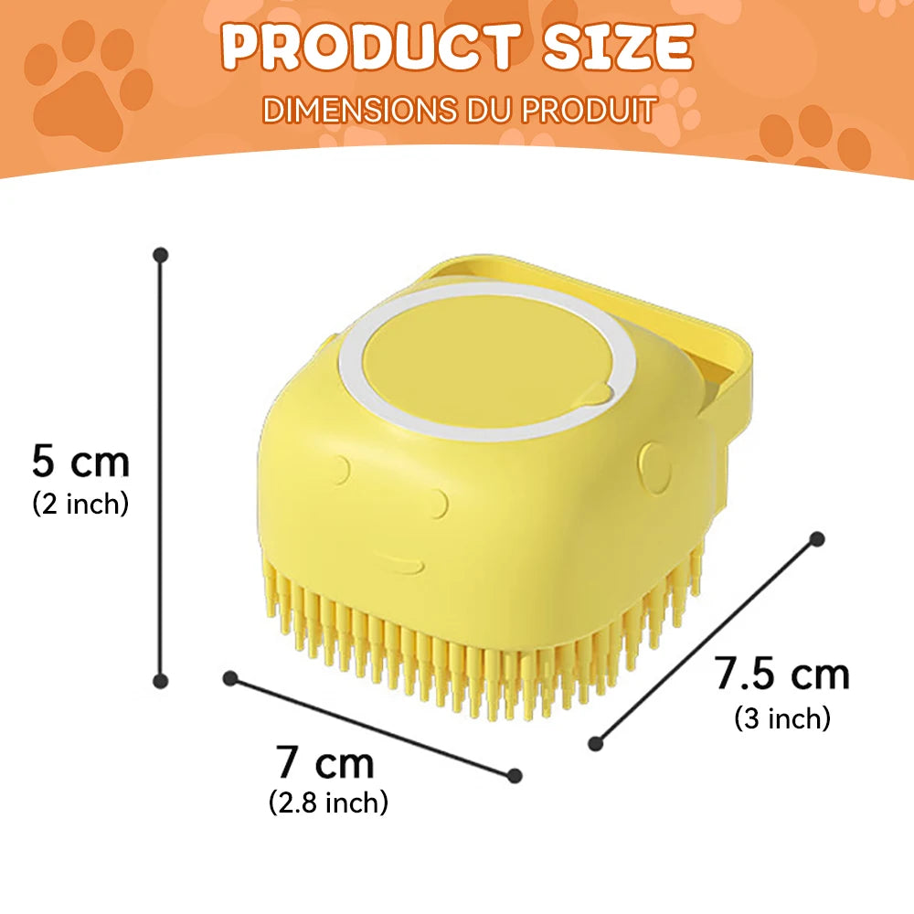 Dog & Cat Silicone Bath Brush with Shampoo Dispenser — Soft Rubber Bristles for Grooming & Massage