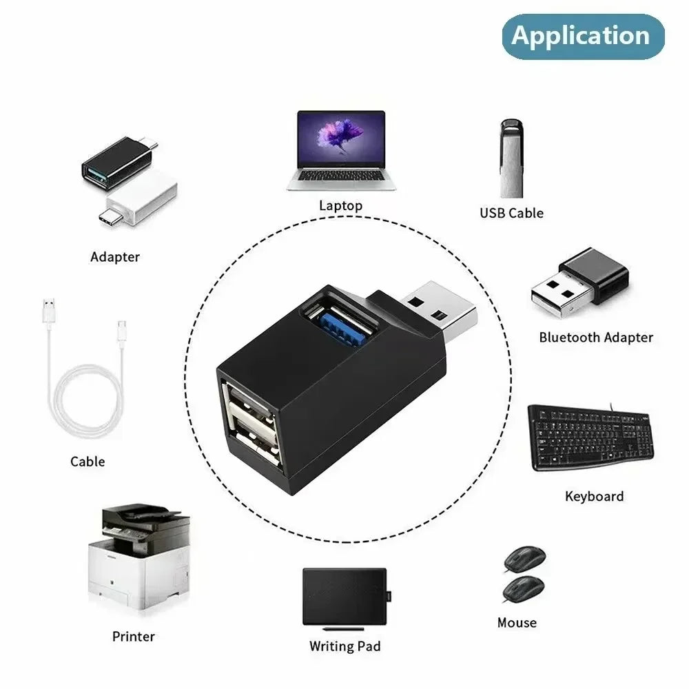 Mini 3-Port USB 3.0 Hub Adapter – High-Speed USB 3.0/2.0 Splitter for PC & Laptop, Plug-and-Play