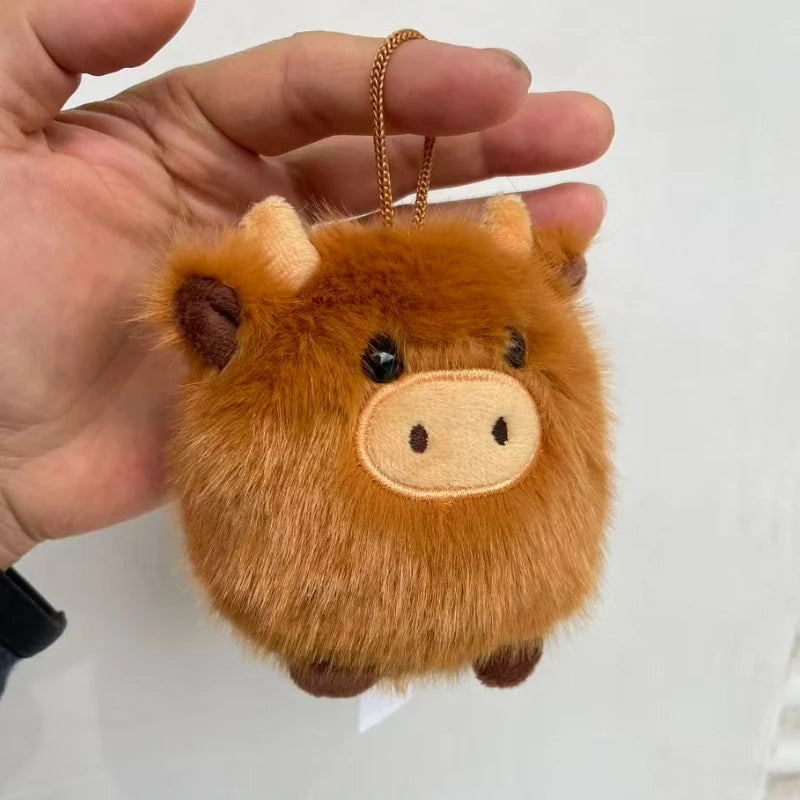 Kawaii Scottish Highland Cow Plush Keychain, Mini Stuffed Animal Car Ornament, Super Soft Plush Pendant, Christmas Gift
