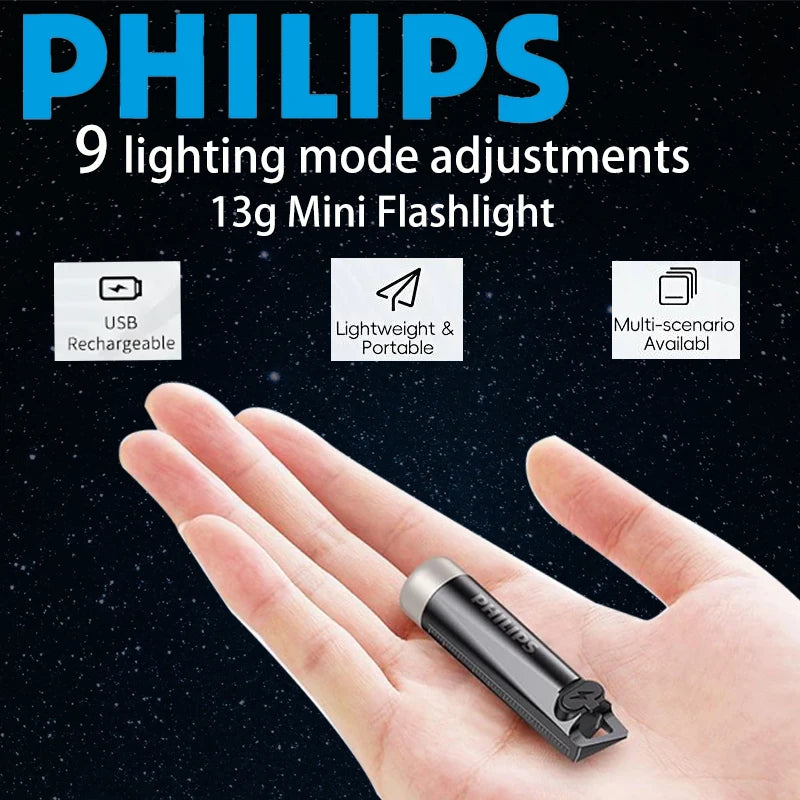 Mini Rechargeable EDC Keychain Flashlight — LED USB-C Portable Camping Lamp with UV, SOS & Waterproof