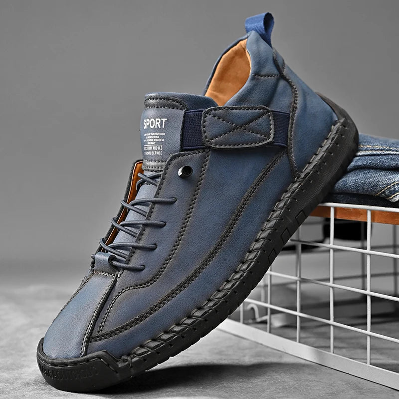 Handmade Men's PU Leather Slip-On Loafers Breathable Casual Moccasins Rubber Outsole Plus Sizes
