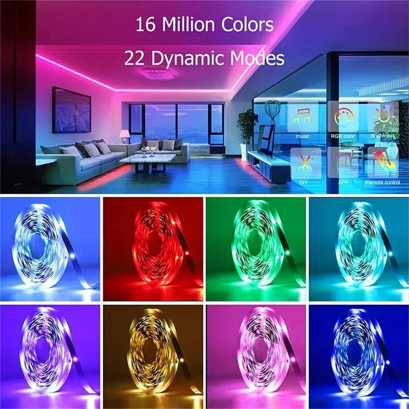 USB RGB LED Strip Lights 5050 SMD — Flexible TV Backlight, Music Sync, App & Remote Control (1–15m / 3.3–49.2ft)