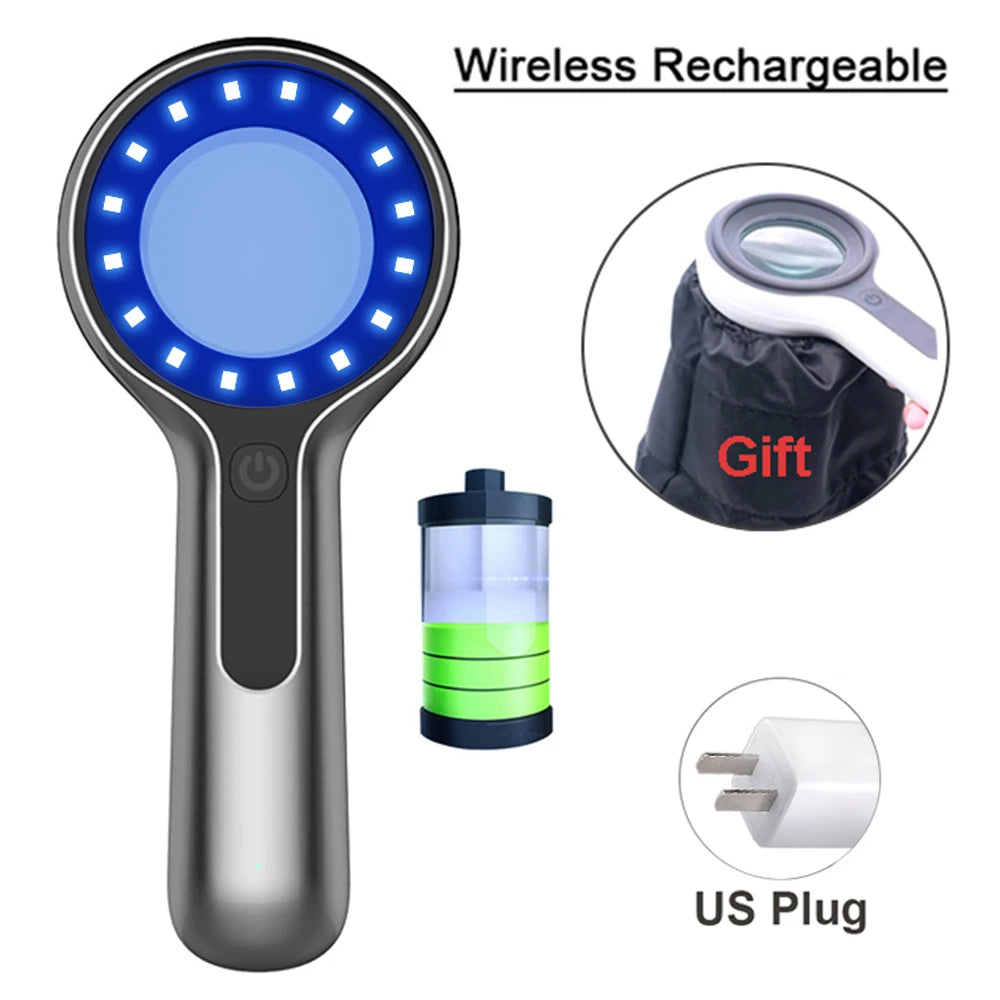 Woods Lamp Skin Analyzer 16-LED UV 365nm Handheld Magnifier for Facial Skin Analysis & Detection