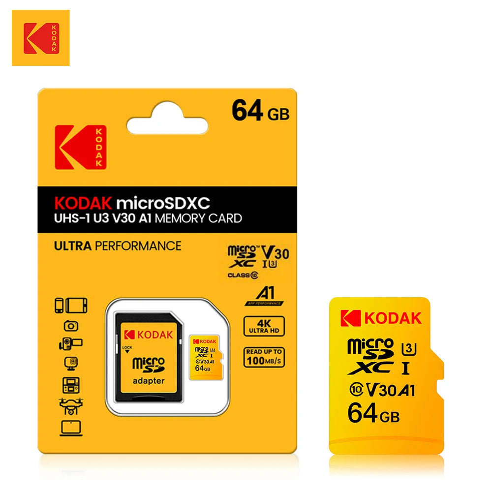 High-Speed microSDXC Memory Card U3 V30 Class 10 with SD Adapter — 32/64/128GB Up to 100MB/s