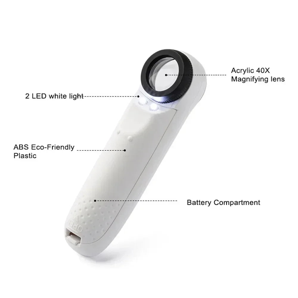 40X Handheld Magnifying Glass with 2 LED Lights for Jewelry Stamps Maps Circuit Board Inspection