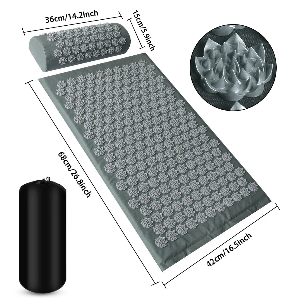 Shiatsu Acupressure Mat & Neck Pillow - Spike Massage Pad for Back, Neck & Feet | Yoga Pilates Relaxation