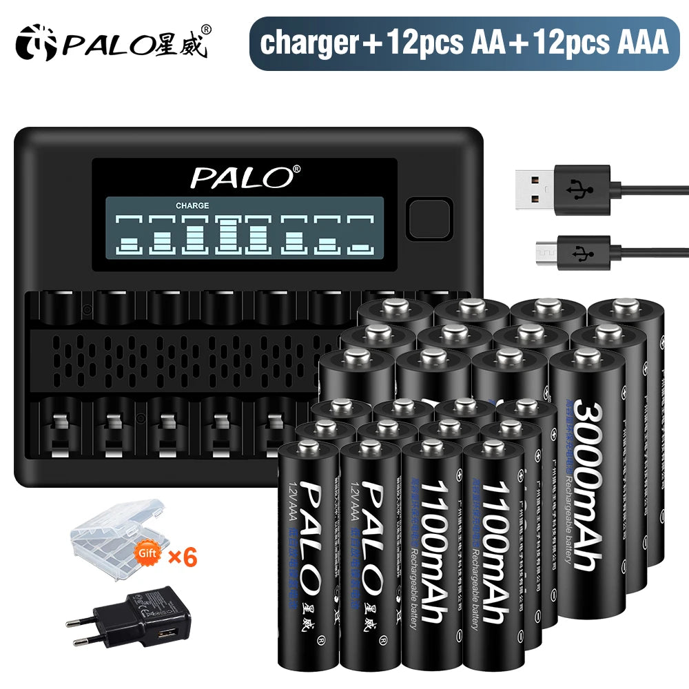 1.2V Ni-MH Rechargeable AA & AAA Batteries with 8-Slot Charger - AA 3000mAh / AAA 1100mAh