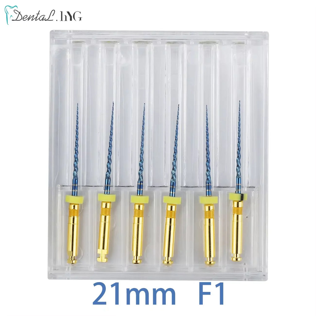 Gold-Coated NiTi Rotary Root Canal Files 6-Pack - Endodontic Files 19mm (0.75in) & 21mm (0.83in)