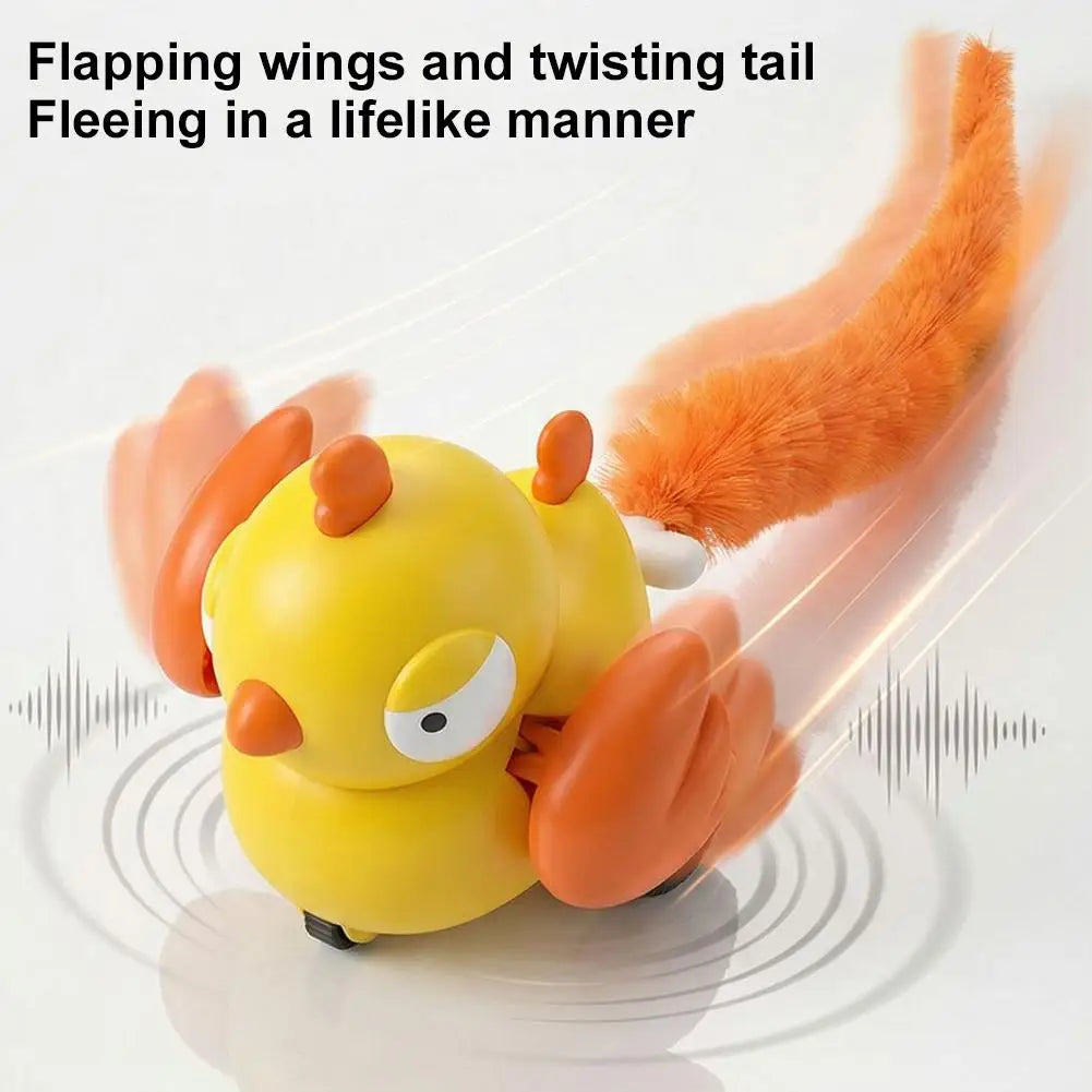 Interactive Plush Bird Cat Toy — Pull-String Wind-Up Tail Teaser, Battery-Free Indoor Cat Toy