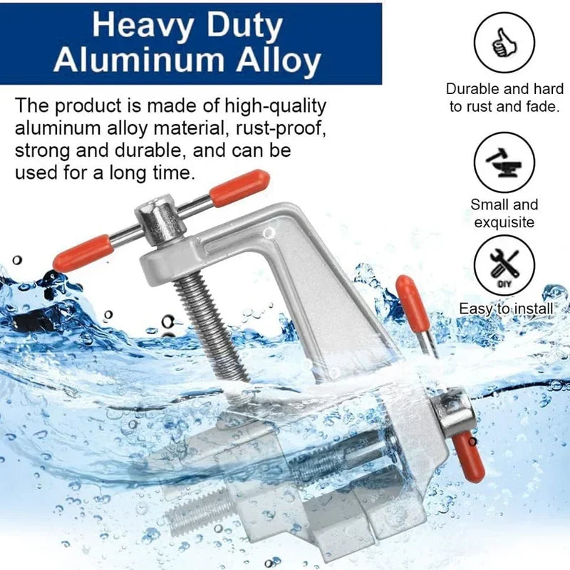 Aluminum Mini Bench Vise Clamp – 360° Rotating Jewelry & Hobby Clamp-On Table Vice, Portable