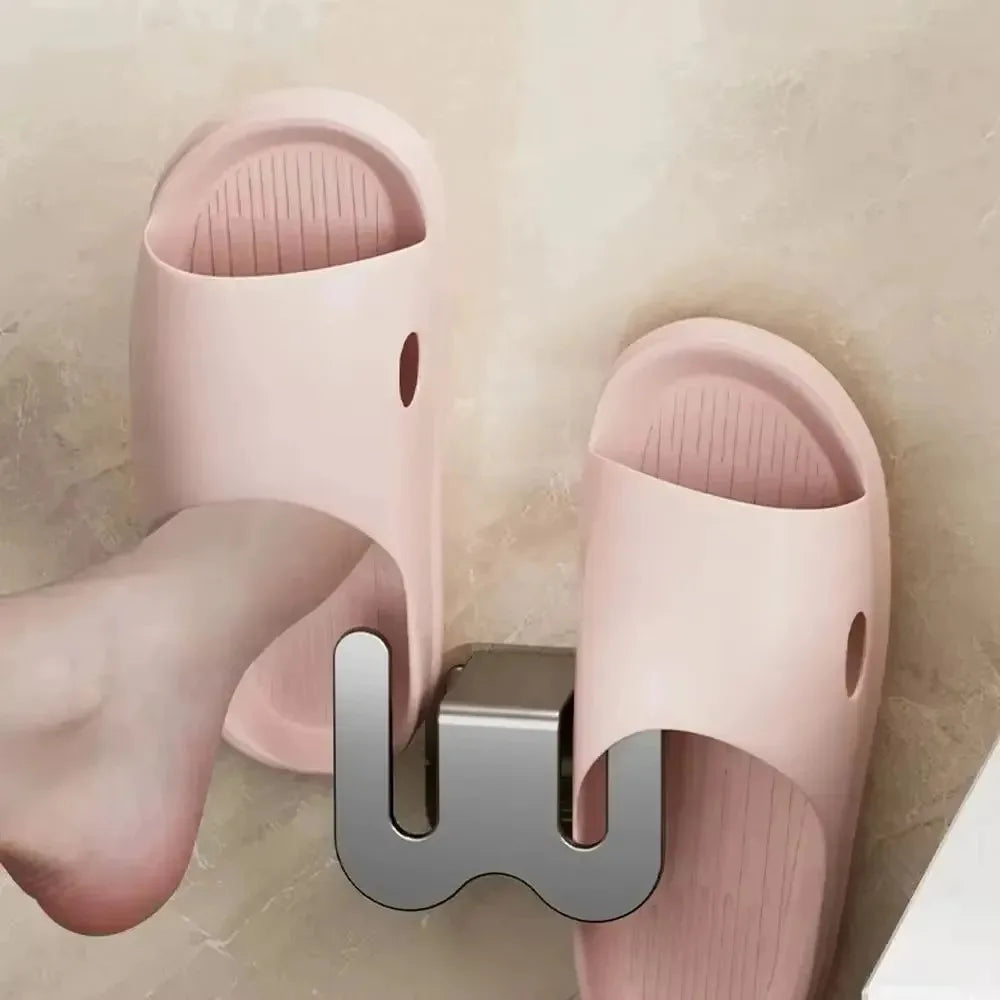 Wall-Mounted Non-Perforated Bathroom Slipper Rack with Rear Drainage, Single-Tier Shoe Storage Hook