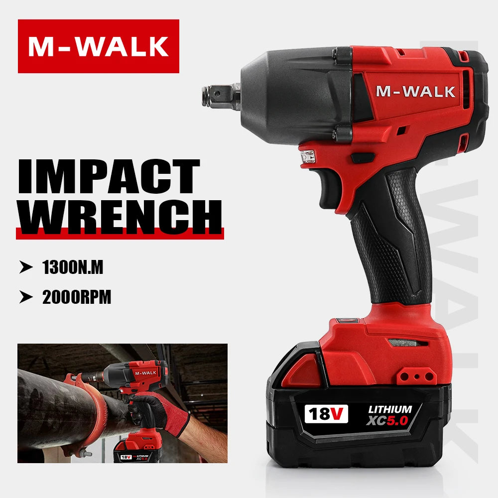Mid-Torque Cordless Impact Wrench 18V Brushless 1300 N·m High-Speed Electric Power Tool for Car & Truck Repair