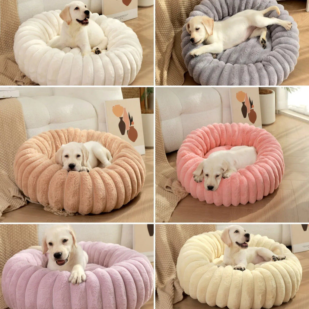 Large Round Pet Bed – Washable Faux Fur Dog & Cat Sofa, All-Season Cozy Plush