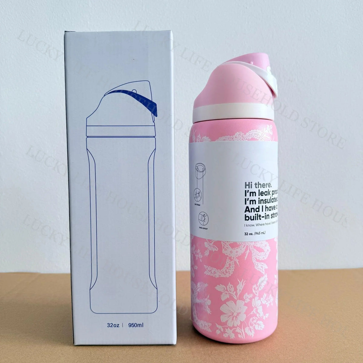 32oz (946ml) Stainless Steel Insulated Sports Water Bottle – Portable Vacuum Thermos, Football/Soccer Design