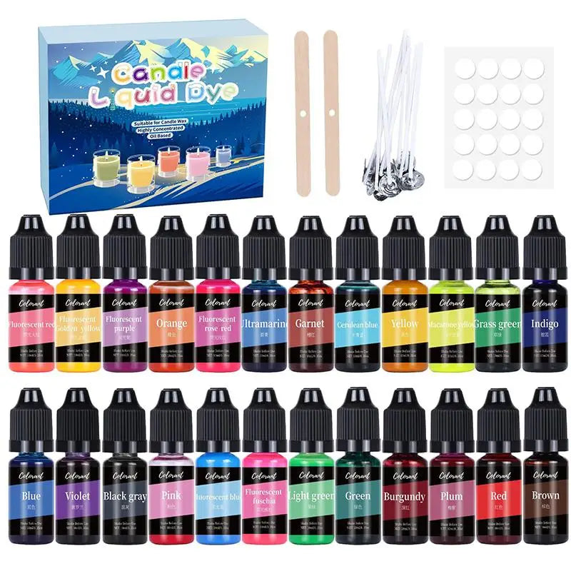 20/24-Color Candle & Soap Dye Set — Liquid Pigments for DIY Candle Making & Soy Wax Colorant