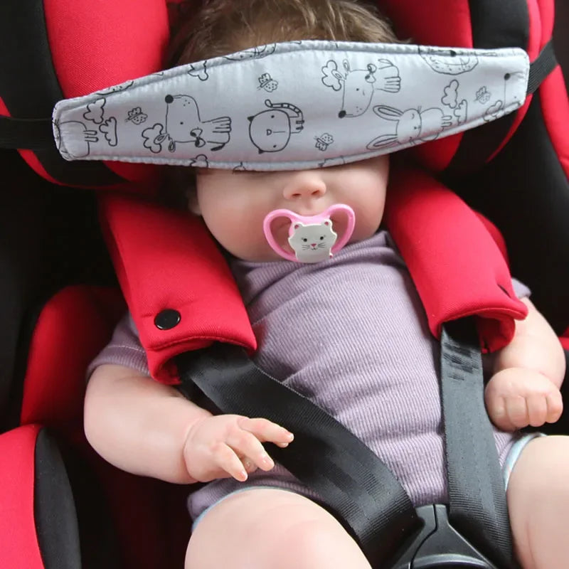 Infant Head Support Pillow for Car Seat & Stroller — Adjustable Belt Fastening Sleep Positioner, Unisex Cartoon Design