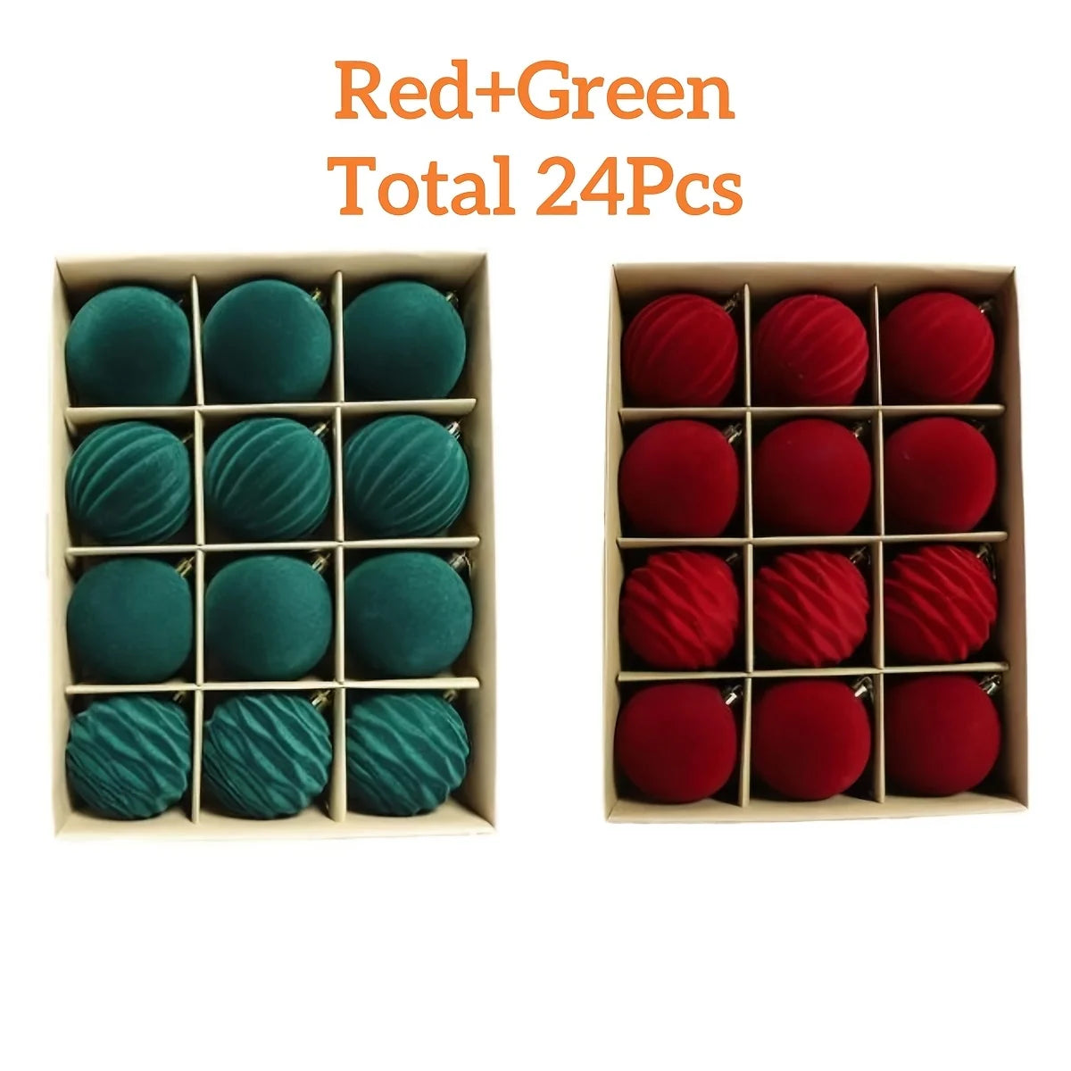 12-Pack 6 cm (2.36 in) Flocked Velvet Christmas Tree Ornaments – Hanging Baubles for Holiday Home Decor