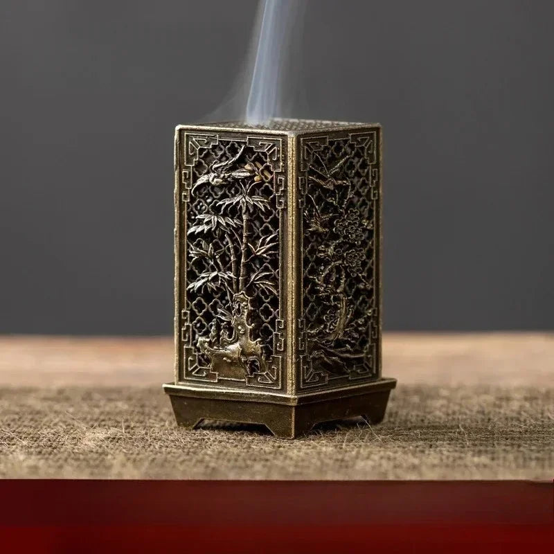 Square Vertical Incense Burner Small Xiangyun Alloy Incense Holder for Indoor Aromatherapy Home Décor