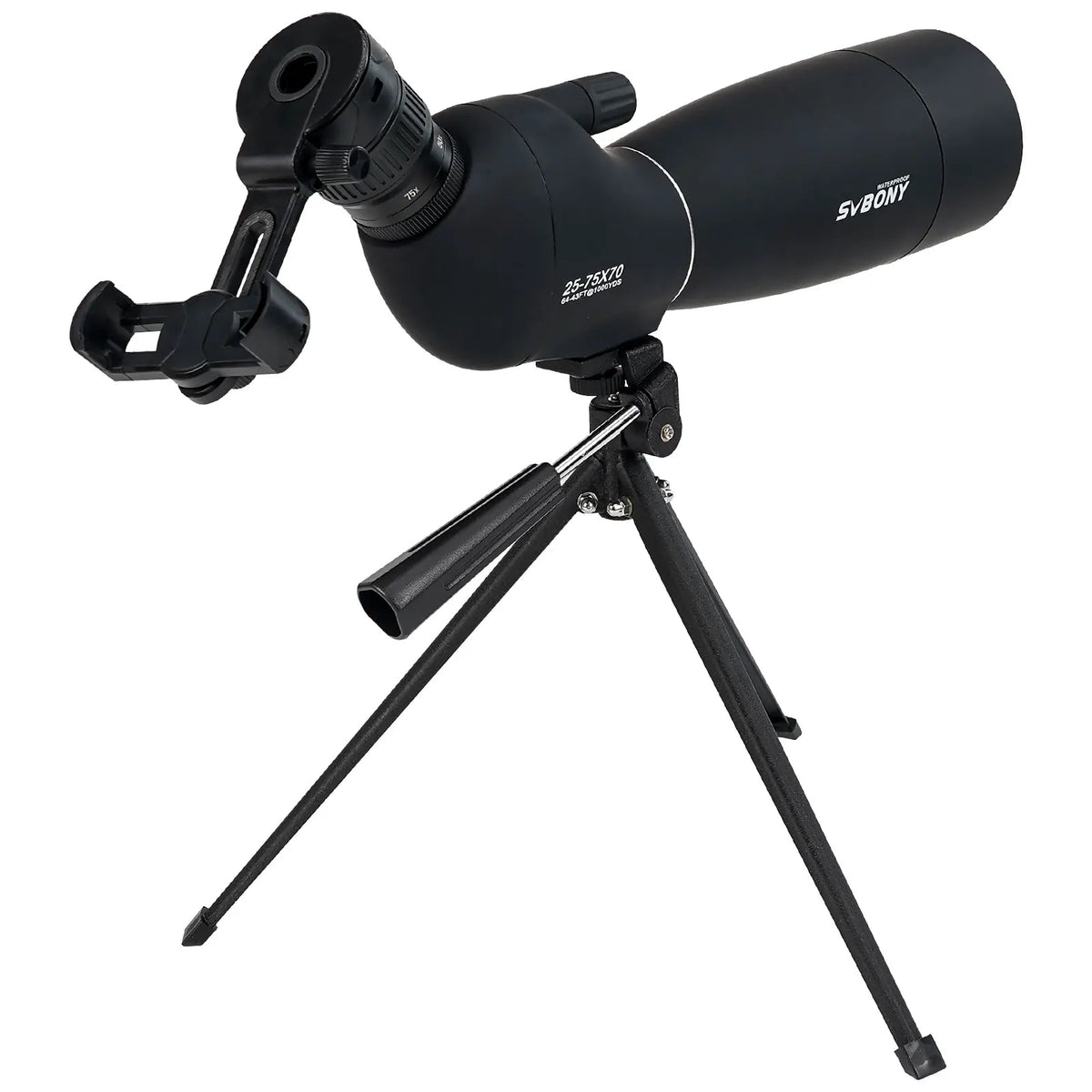 25-75x Spotting Scope — 50/60/70mm Objective Porro Prism Monocular with Phone Adapter & Mini Tripod for Bird Watching, Hunting, Archery, Camping