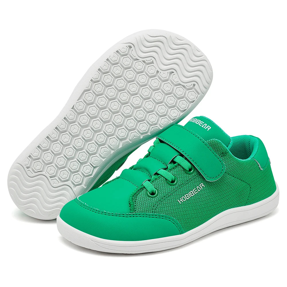Kids Wide Toe Barefoot Sneakers Minimalist Lightweight Mesh & Faux Leather Hook & Loop Shoes