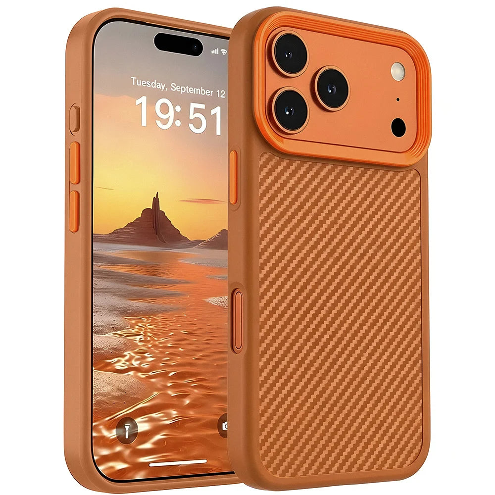 Carbon Fiber Texture Shockproof Phone Case – PC+TPU Half-Wrap Protective Cover for iPhone 12/13/14/15/16/17/18 (Pro, Pro Max, Plus)