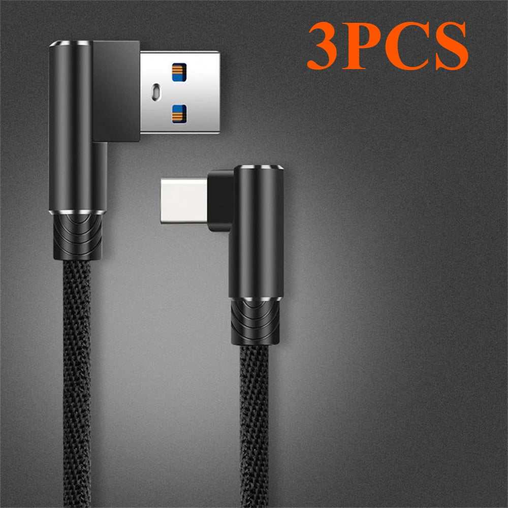 40W 5A USB-A to USB-C Fast Charging Braided Right-Angle Cable — 90° Data & Phone Charger for iOS and Android Smartphones