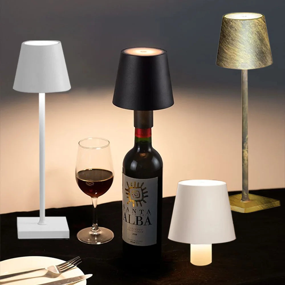Wireless Wine Bottle LED Table Lamp – USB Rechargeable Touch Dimming Mood Light for Bar, Cafe & Home